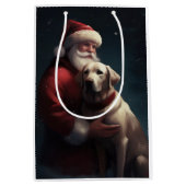 ラブラドールとサンタクロースフェスティバルクリスマス ミディアムペーパーバッグ (正面)