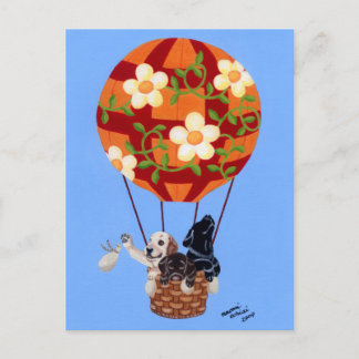 ラブラドールと熱気球絵画の ポストカード
