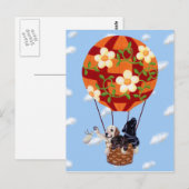 ラブラドールと熱気球絵画の ポストカード (正面/裏面)