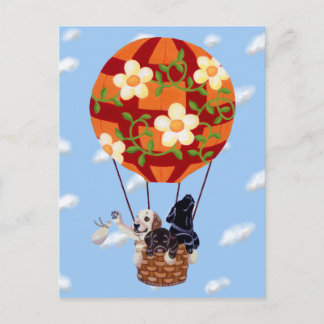 ラブラドールと熱気球絵画の ポストカード