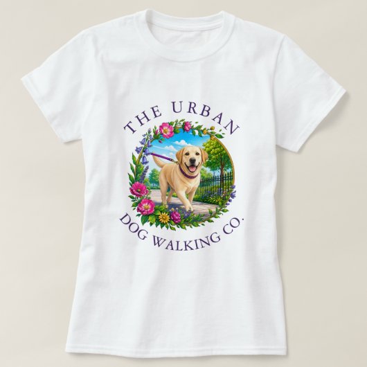 ラブラドールと犬の散歩ビジネスTシャツ Tシャツ (デザイン正面)