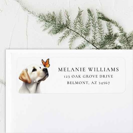 ラブラドールと（昆虫）オオカバマダラ、モナーク蝶差出人住所 ラベル