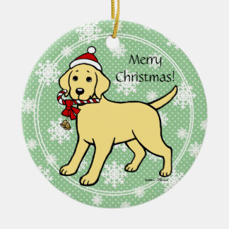 ラブラドールのクリスマスのサンタの黄色い帽子 セラミックオーナメント
