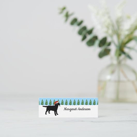 ラブラドールのクリスマスのサンタの黒いしおり スキニー名刺 (スタンド正面)