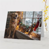 ラブラドールのクリスマスビュー カード (黄色い花)