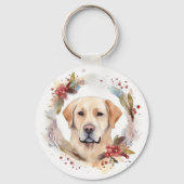 ラブラドールのクリスマスリース  お祭り気分の愛犬 キーホルダー (正面)