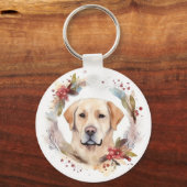 ラブラドールのクリスマスリース  お祭り気分の愛犬 キーホルダー (正面)