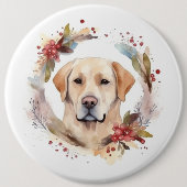 ラブラドールのクリスマスリース お祭り気分の愛犬 缶バッジ (正面)