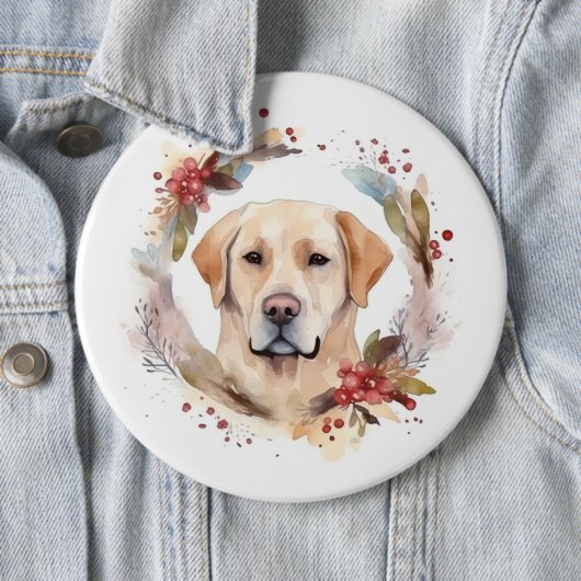 ラブラドールのクリスマスリース お祭り気分の愛犬 缶バッジ (インサイチュ)