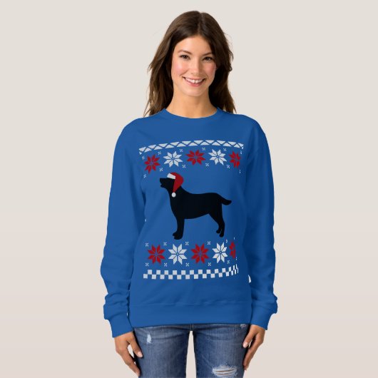 ラブラドールのシルエットのサンタの黒いクリスマス スウェットシャツ (正面フル)