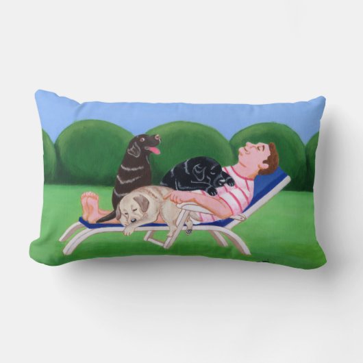 ラブラドールのパパの絵画 ランバークッション (正面)