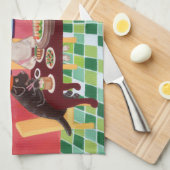 ラブラドールの中国のなレストランの絵画 キッチンタオル (四つ折り)