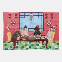 ラブラドールの中国のなレストランの絵画 キッチンタオル