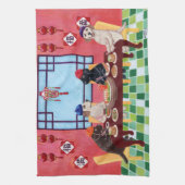 ラブラドールの中国のなレストランの絵画 キッチンタオル (縦)