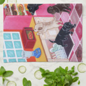 ラブラドールの台所パーティーの絵画 キッチンタオル (折り畳み)