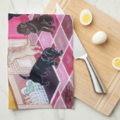 ラブラドールの台所パーティーの絵画 キッチンタオル (四つ折り)