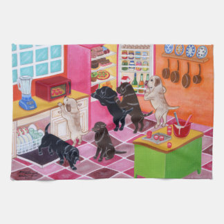 ラブラドールの台所パーティーの絵画 キッチンタオル