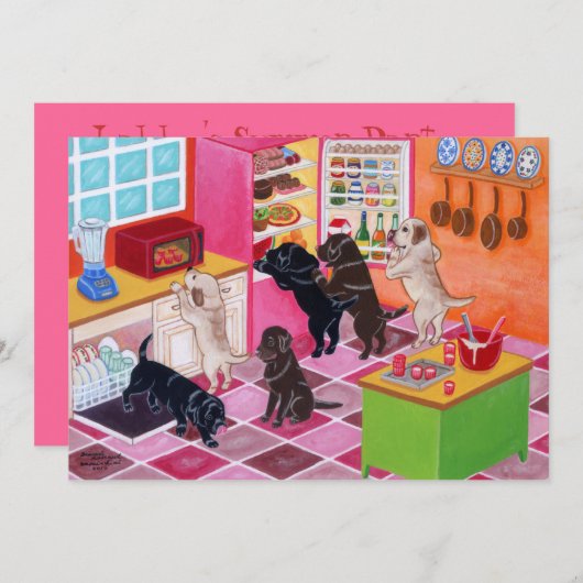 ラブラドールの台所パーティーの絵画 招待状 (正面/裏面)