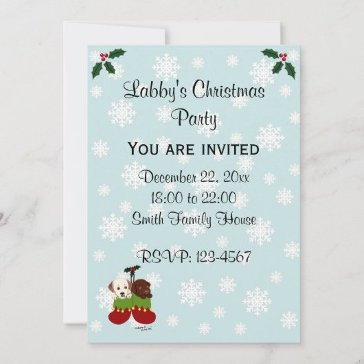ラブラドールの子犬のサンタの黒いクリスマス 招待状 (裏面)