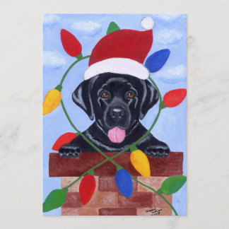 ラブラドールの子犬のサンタの黒いクリスマス 招待状