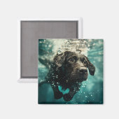 ラブラドールの子犬の水中デザイン マグネット (正面/裏面)