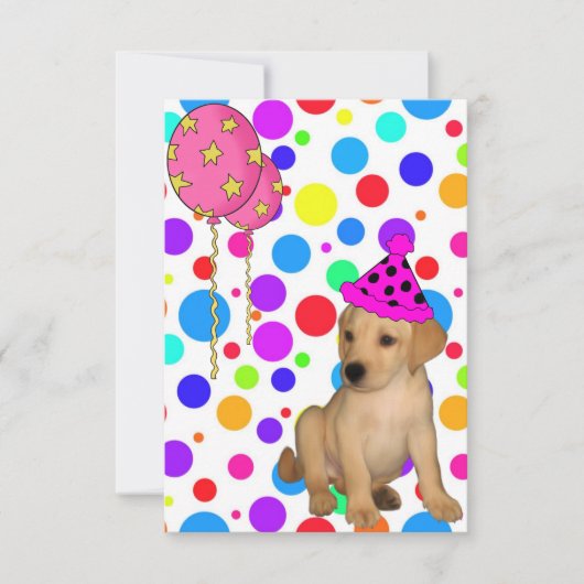 ラブラドールの子犬の誕生日パーティー 招待状 (正面)