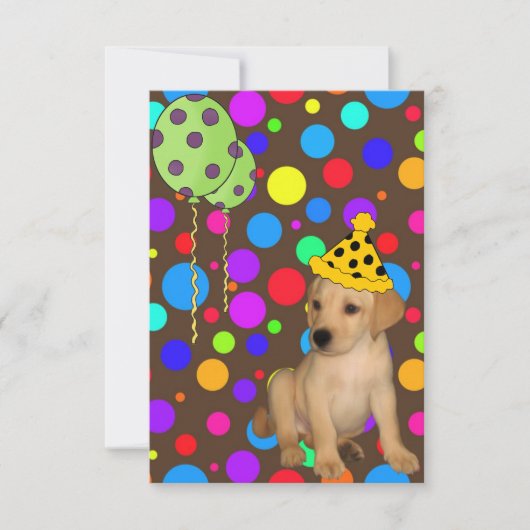 ラブラドールの子犬の誕生日パーティー 風船 2 招待状 (正面)