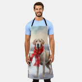 ラブラドールの犬が雪のクリスマス エプロン (着用した状態)