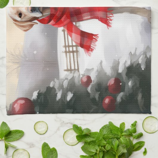 ラブラドールの犬が雪のクリスマス キッチンタオル (折り畳み)