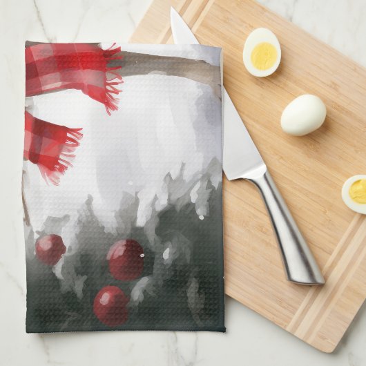 ラブラドールの犬が雪のクリスマス キッチンタオル (四つ折り)