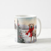 ラブラドールの犬が雪のクリスマス コーヒーマグカップ (正面右)