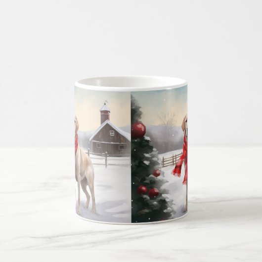 ラブラドールの犬が雪のクリスマス コーヒーマグカップ (中央)