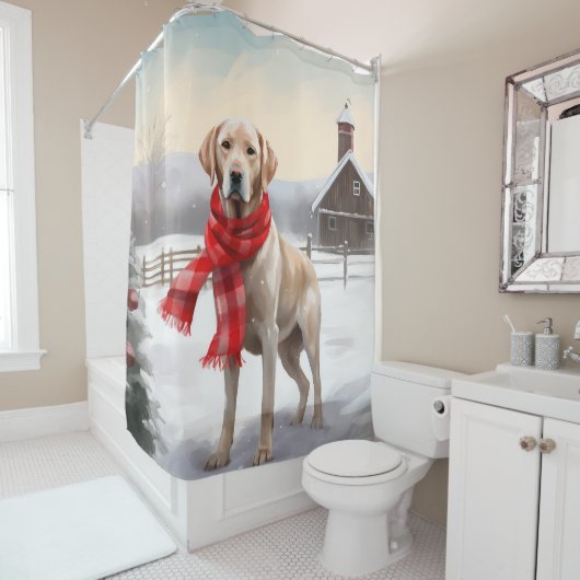 ラブラドールの犬が雪のクリスマス シャワーカーテン (インサイチュ)