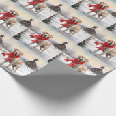 ラブラドールの犬が雪のクリスマス ラッピングペーパー (角)