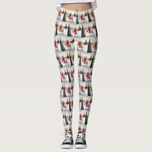 ラブラドールの犬が雪のクリスマス レギンス (正面)