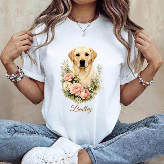 ラブラドールの花の肖像 Tシャツ