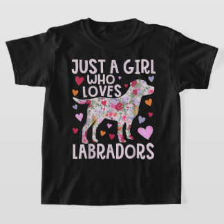 ラブラドールはラブラドール犬の花を愛する女の子 Tシャツ