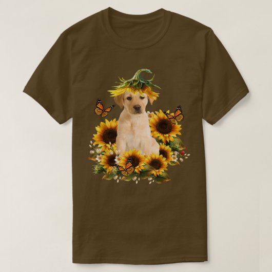 ラブラドールひまわり蝶かわいい犬の恋人のギフト Tシャツ (デザイン正面)