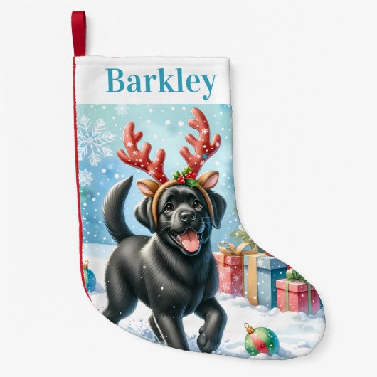 ラブラドールよくはしゃぐリトリエバーキュートハッピーパピードッグ スモールクリスマスストッキング (正面)