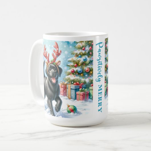 ラブラドールよくはしゃぐリトリエバーパピードグクリスマス コーヒーマグカップ (正面左)