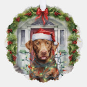 ラブラドールインサンタハットフロントドアクリスマス オーナメントカード (正面)