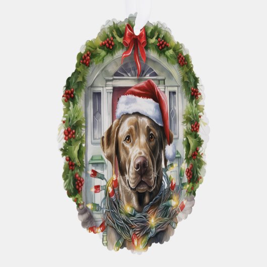 ラブラドールインサンタハットフロントドアクリスマス オーナメントカード (右)
