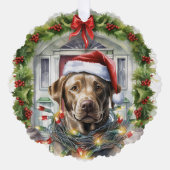 ラブラドールインサンタハットフロントドアクリスマス オーナメントカード (正面)