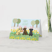 ラブラドールイースターバニーズガーデンホリデーカード シーズンカード (正面)