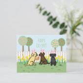 ラブラドールイースターバニーズガーデンホリデーカード シーズンポストカード (スタンド正面)