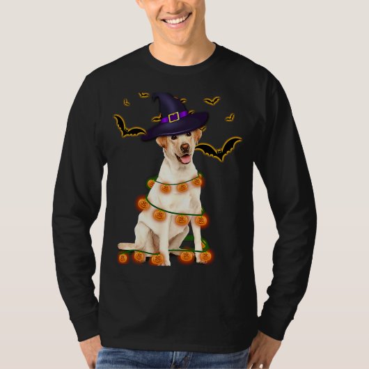 ラブラドールウィザードハットツリーライツパンプキンパーティーホール Tシャツ (正面)
