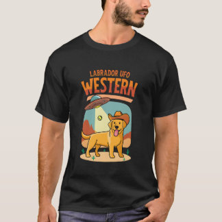 ラブラドールカウボーイUFO面白いウエスタンエイリアンドッグ Tシャツ