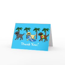 ラブラドールカッコいいビーチパーティー漫画サンキューカード