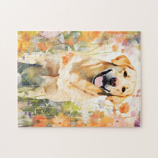 ラブラドールカラフル水カラーのアートワーク ジグソーパズル (横)