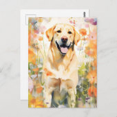 ラブラドールカラフル水カラーのアートワーク ポストカード (正面/裏面)